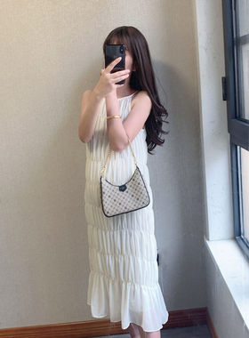 朱子妤自制夏季新款吊带无袖宽松雪纺甜美皱褶孕妇连衣裙背心裙子