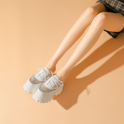 夏季增高10厘米包头半拖鞋女外穿C亮皮厚底松糕小个子透气网布凉