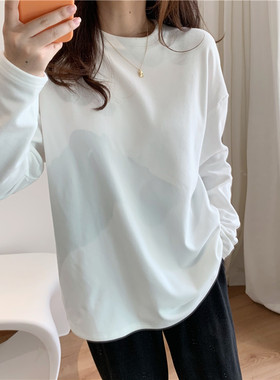加厚阳离子德绒半高领/圆领打底衫女秋冬J加绒内搭纯色宽松中长T