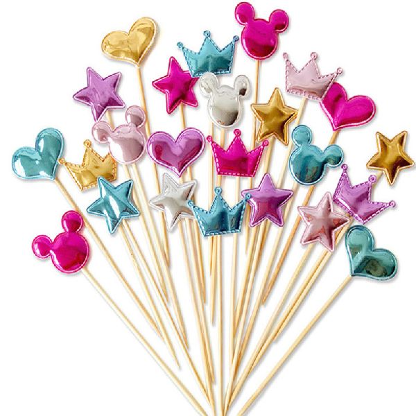 速发5PCs Love Happy Birthday Cake Toppers Crown Stars Cupcak-封面