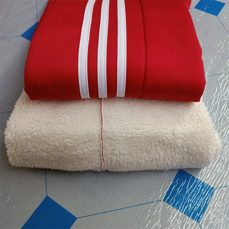 红色款加绒冬季男女高中小学生保暖长裤条杠白边直筒宽松加厚校裤