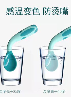 婴儿感温勺子辅食勺儿童餐具宝宝学吃饭J训练勺叉防烫学习弯弯勺