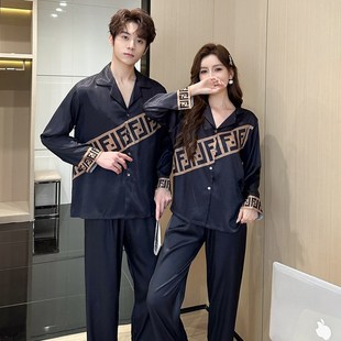 情侣睡衣春秋新款冰丝长袖男女士大码高级感可外穿家居服套装薄款
