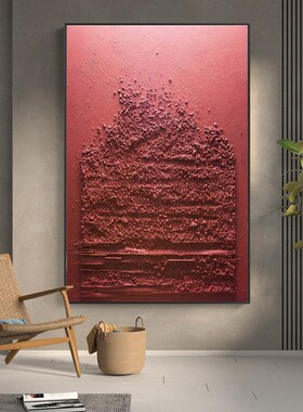 手绘油画肌理抽象现代简约红色大尺寸客厅艺术挂画复式玄关装饰画