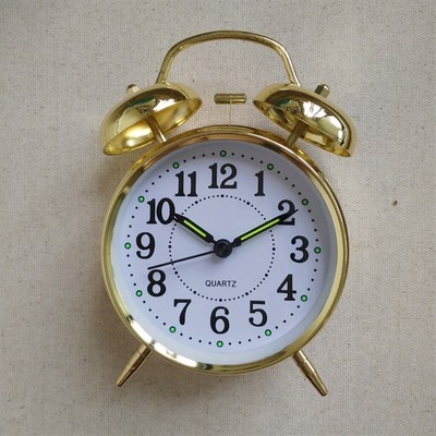 金属打铃闹钟座钟 静音准时 学生床头钟复古装饰简U约数字夜光大