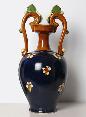 陶瓷小花瓶摆件新中式纯手工双龙尊玄关隔断客厅家居装饰品唐现货