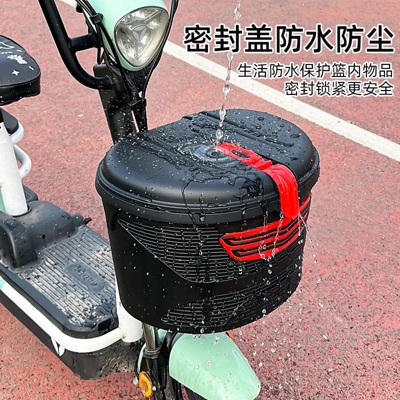 通用加厚电动车防盗头盔车筐带锁防雨电瓶车篮大容量后座后备尾箱