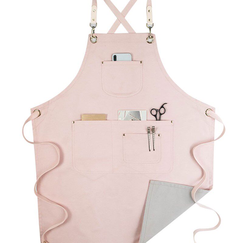 咖啡师西餐厅宠物店园花艺时尚粉色撞色围裙工作服定制印logo