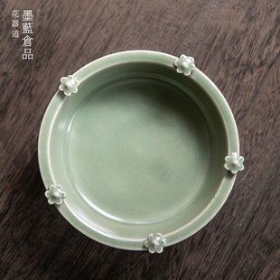 仿古陶瓷舞花梅鼎花器复古中式禅意插花器皿 花道插花花盆花盘