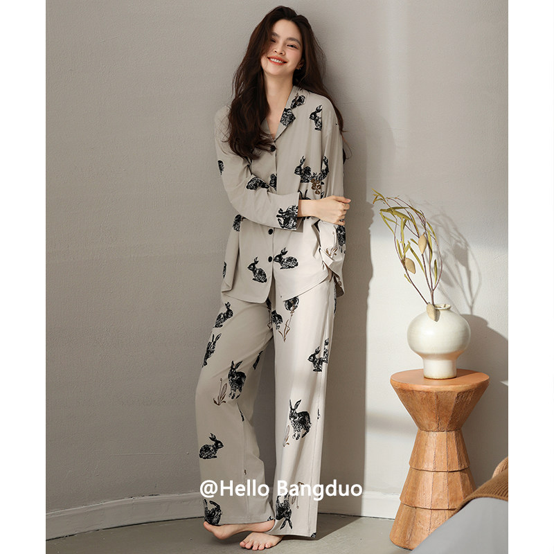 睡衣女春秋款长袖秋季2024新款女款秋冬薄款高级感家居服套装