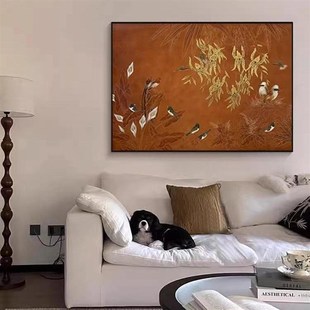 百鸟朝阳客厅电表箱装饰画新中式高级感沙发背景墙挂画中古餐厅艺