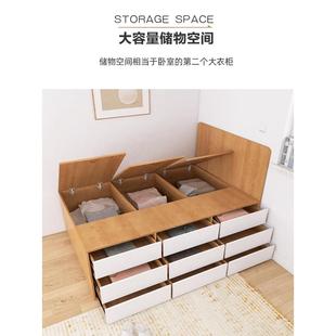 半高床薄床头储物带抽屉的床超高箱式气压榻榻米60厘米收纳双人1
