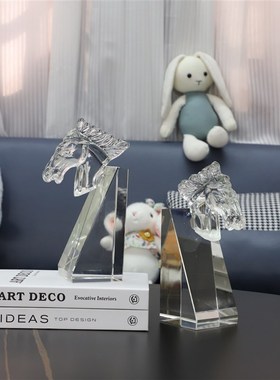 现代简约创意水晶马头书挡摆件卧室办公室样板房书房桌面家居饰品