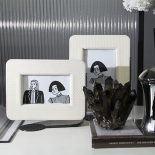 奢华皮革金属横向竖向6寸7寸相框样板房间床头柜书架精致摆件