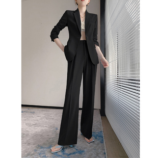 西服外 黑色休闲西装 套装 女秋冬高级感气质职业正L装 工作服阔腿裤