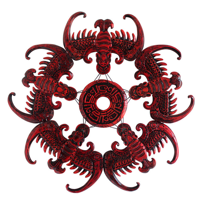 圆形五福捧寿桃木雕壁饰挂件中式客厅工艺品乔迁新居老人生日寿祝