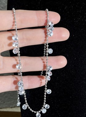 满天星钻石项链泪碎星河珠串锁y骨链不规则水滴流苏颈链毛衣链配