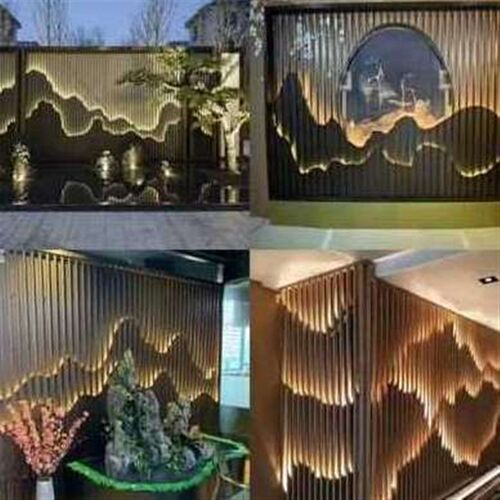 促背景墙促定大1中式户外隔断不锈钢屏风花格庭院简约假山玄关销