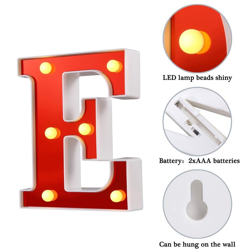 Red Plastic 26 Letters LED Night Light Marquee Sign Alphabe