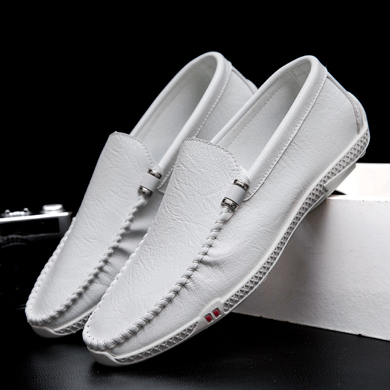 白色豆豆鞋男百搭2023春季新款透气软底软皮一脚蹬懒人休闲皮鞋,流行男鞋,乐福鞋（豆豆鞋）,淘宝优惠券,粉丝福利购,淘宝优惠卷