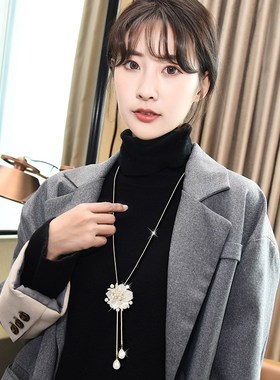 2021秋冬新款贝壳花朵毛衣链女C时尚简约大气珍珠流苏项链跨境