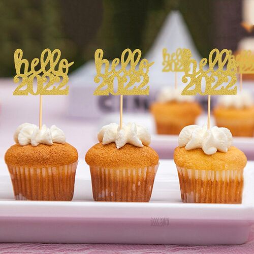 12Pcs Happy 2022 Cupcake Topper Decorations for Happy New Ye