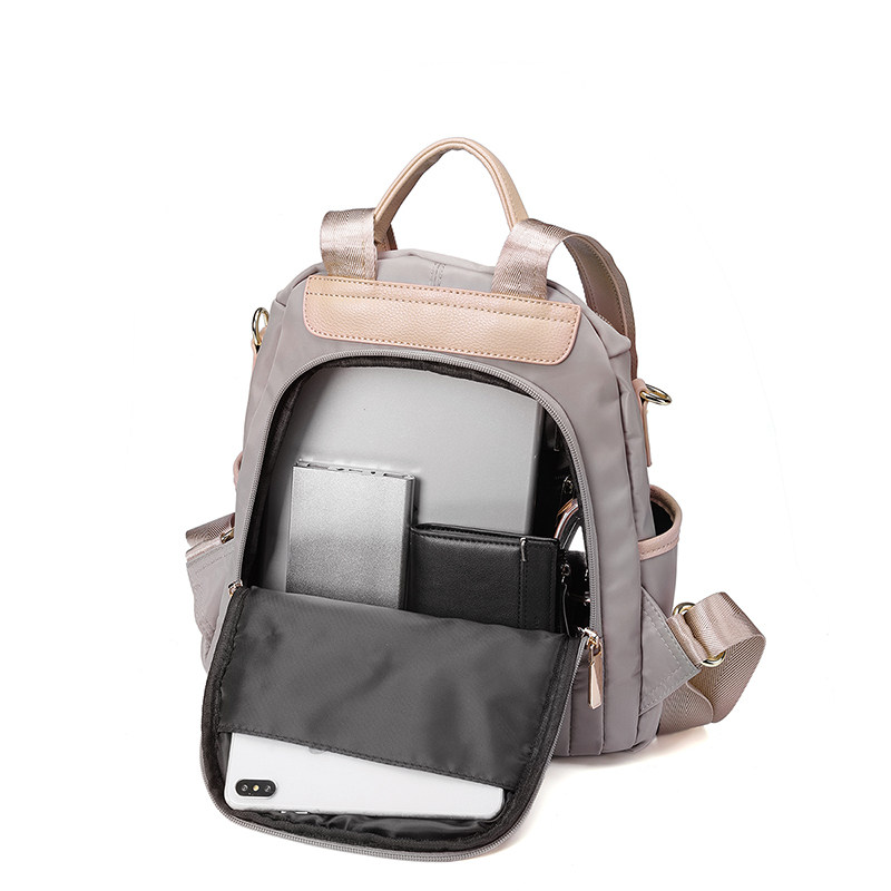 双肩包女粉色2021新款防盗背包轻便尼龙旅行包简约百搭学生书包潮