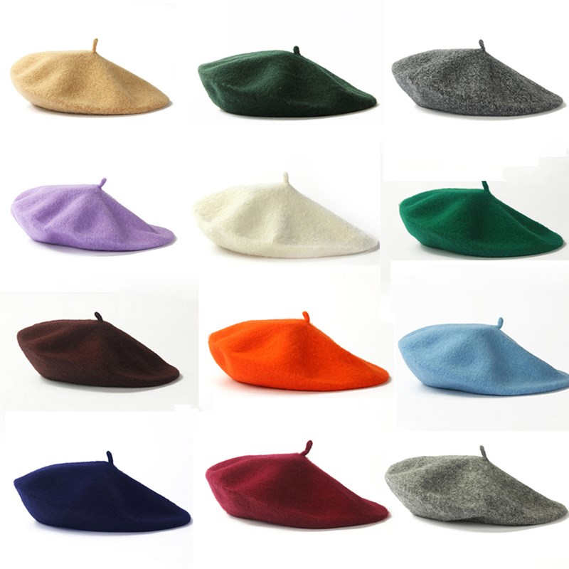 极速Soild Color Vintage Womens Girls Artist Hats Winter Warm