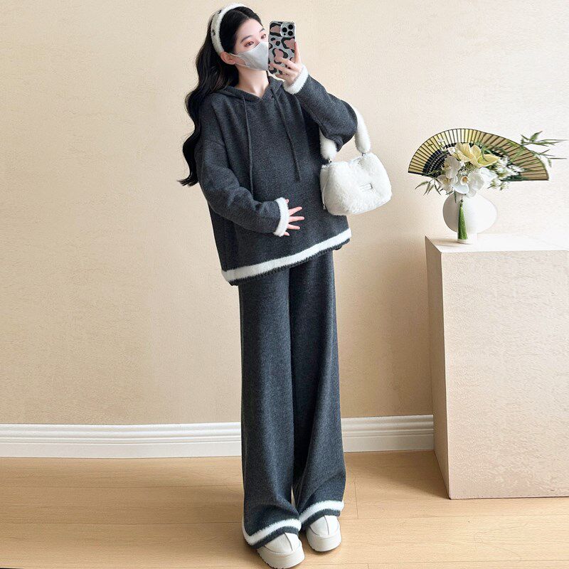 孕妇装秋冬款时尚外穿宽松高级感休闲款连帽裤腿裤女2024新款套装