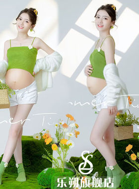 新款影楼孕妇主题服装日系准妈妈拍D照清新时尚宽松针织孕妇照衣