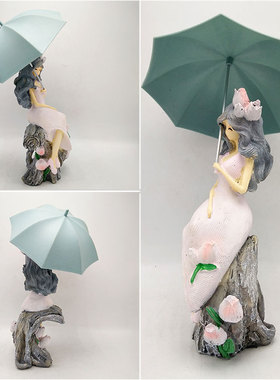 女孩打伞娃娃少女心摆件女生房间办公室卧室可S爱装饰品生日礼物