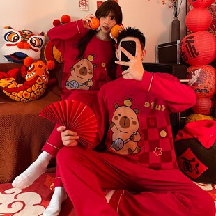 红色睡衣结婚新婚情侣套装女士家居服男款2025蛇年本命年新年战袍