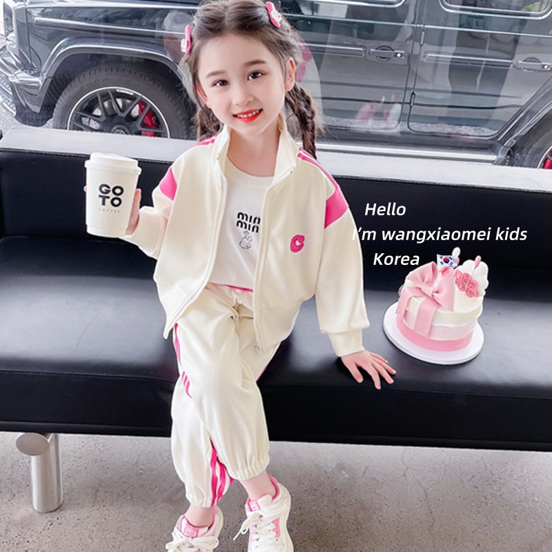 现货女童装时髦套装洋气2024春秋薄款J外套运动卫裤宝宝春装儿童