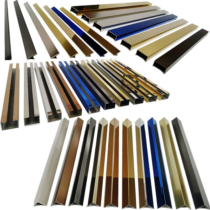 304不锈钢黑钛金u型踢脚线装饰条凹型玻璃卡槽门套包边背景墙压条