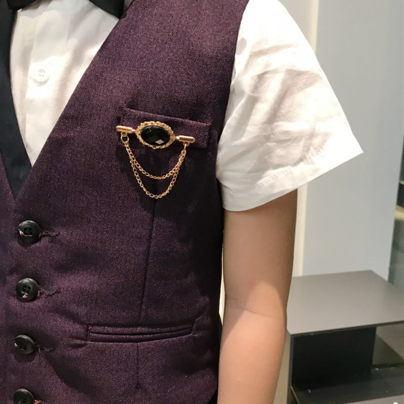新品2019春夏新款男童西装马甲套装短袖花童礼服儿童西服三件套演