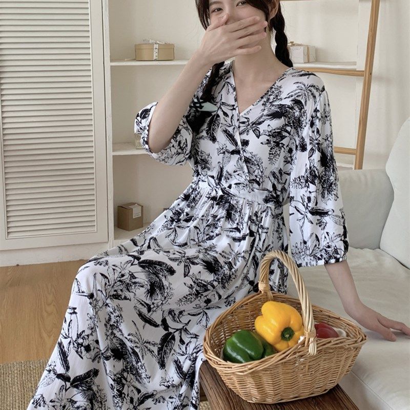 有口袋腰围可调节2024新款棉绸睡裙女加长到脚踝款高个子孕妇可穿,女士内衣/男士内衣/家居服,睡裙,淘宝优惠券,粉丝福利购,淘宝优惠卷