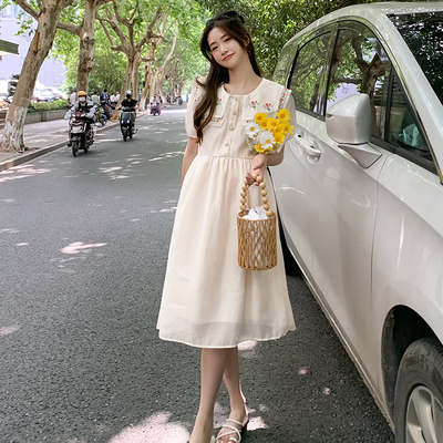 孕妇夏装连衣裙冰丝凉快网红雪纺a字裙哺乳衣夏天仙女裙薄款孕妇