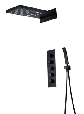 新款黑色暗装花洒嵌入式多功w能雨淋瀑布淋浴喷头洗澡沐浴套装方