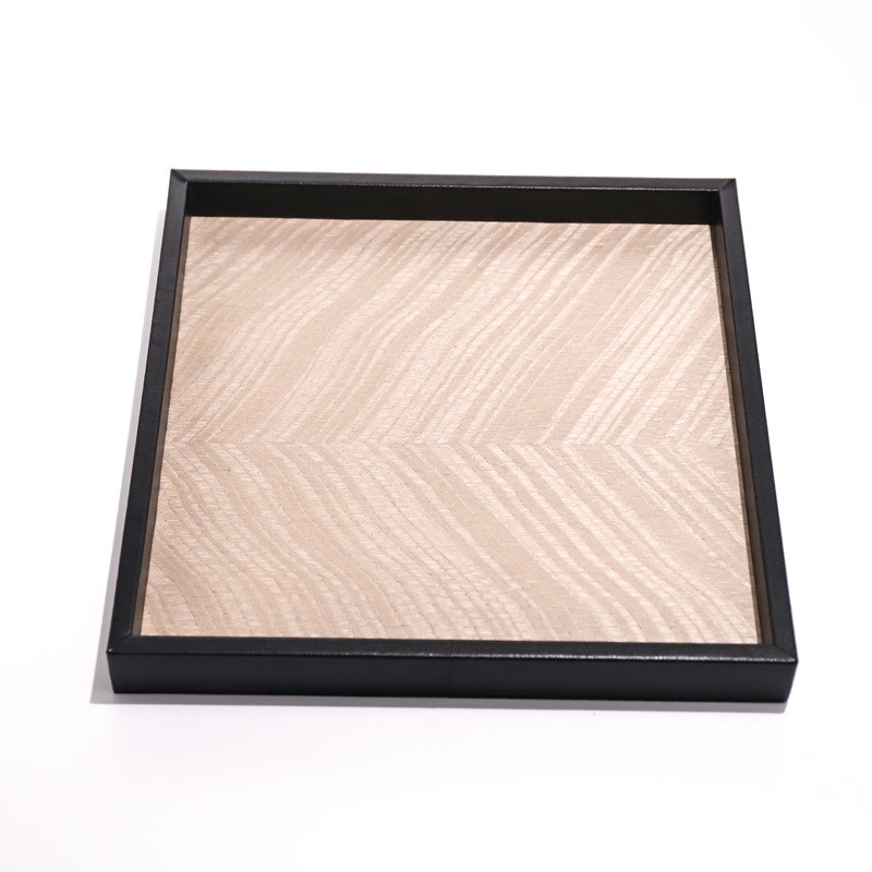 轻奢皮质创意木纹m路香薰托盘家居玄关钥匙收纳盘首饰品桌面摆件