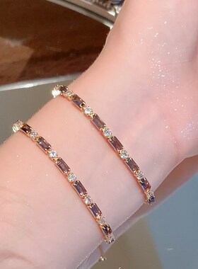 紫色锆石水晶手链女生款闺蜜手链轻奢小众手绳精致手串抽拉手饰品
