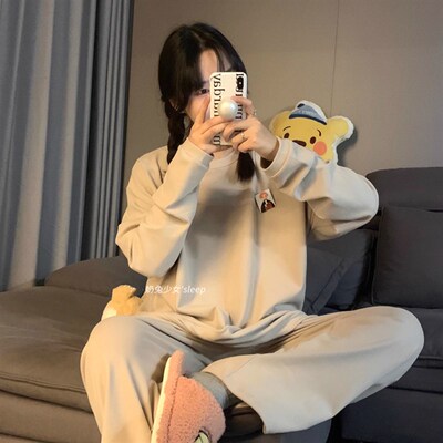 睡衣女冬季德绒保暖薄绒长袖长裤两件套装可外穿休闲运动家居服