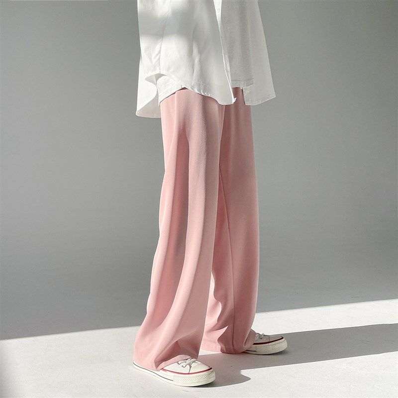 白色阔腿裤男秋季冰丝休闲裤宽松直筒拖地长裤子垂坠感雪纺西装裤