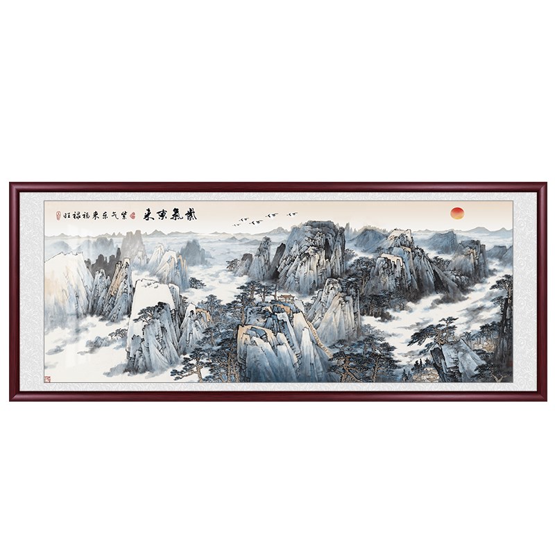 新款紫气东来山水画客厅挂画办公室装饰画中式国画沙发背景墙风景 家居饰品 国画 原图主图