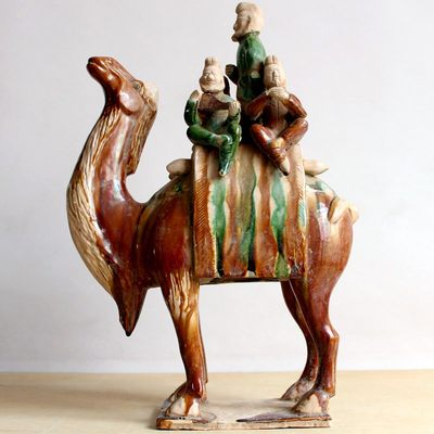 新品高超仿古唐三彩骆驼载乐俑摆件五人驼乐器俑胡俑中式陶瓷古玩