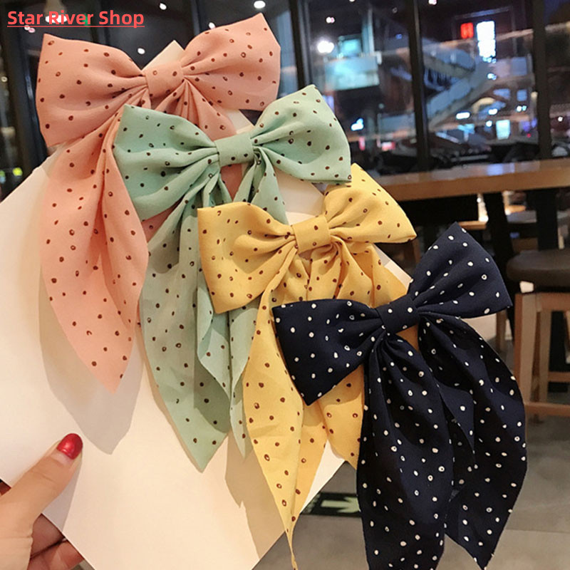 推荐Polka Dot Print Big Bow Hair Clips Barrettes Bow Knotted