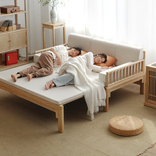 榫卯白蜡木全实木简约小户型沙发两用伸缩床 瑞泽推拉罗汉床新中式