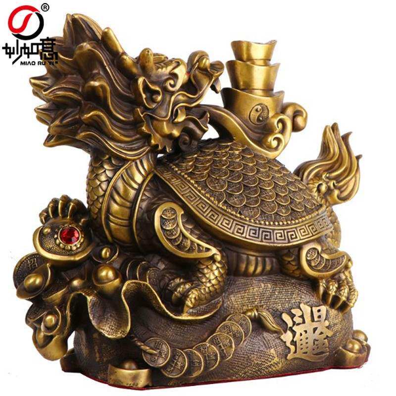 妙如意 铜龙龟摆件 金s龟聚宝盆元宝龙龟寿礼开业礼品风水摆设