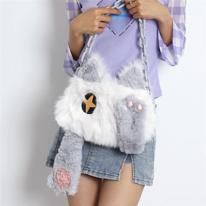 可爱软萌捂脸小橘猫包包2024秋新品女生小众毛绒绒单肩腋下斜挎包