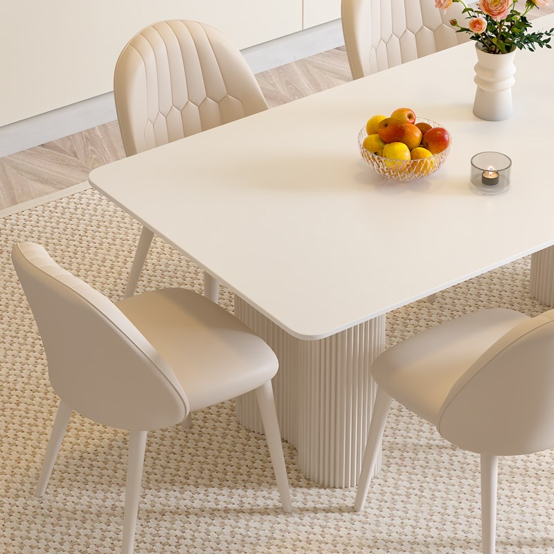 轻奢纯白岩板餐桌家用现代简约奶油风网红极简长方形餐桌椅小户型