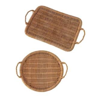 速发Farmhouse Woven Rattan Fruit Basket Bread Serving Tray w